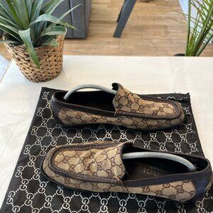 Gucci Mens Monogram Milano Brown Leather Loafers Shoes Slip on Vuitton YSL 10